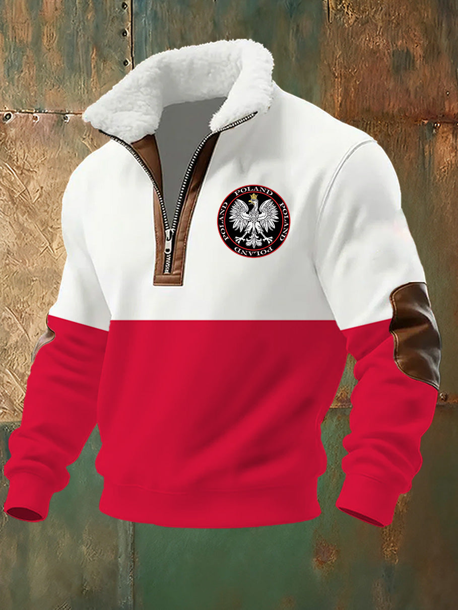 Wygodna bluza ze stand-up z kołnierzem męską polską flagą