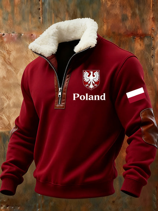 Wygodna bluza ze stand-up z kołnierzem męską polską flagą