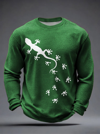 Męska koszulka z długim rękawem Lizard Art Print Waffle