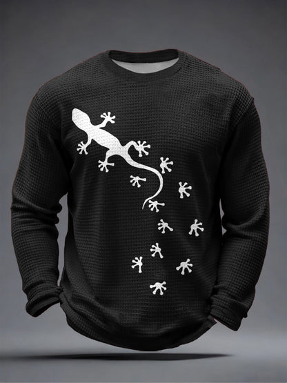 Męska koszulka z długim rękawem Lizard Art Print Waffle
