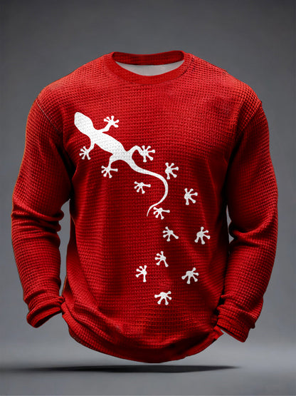 Męska koszulka z długim rękawem Lizard Art Print Waffle