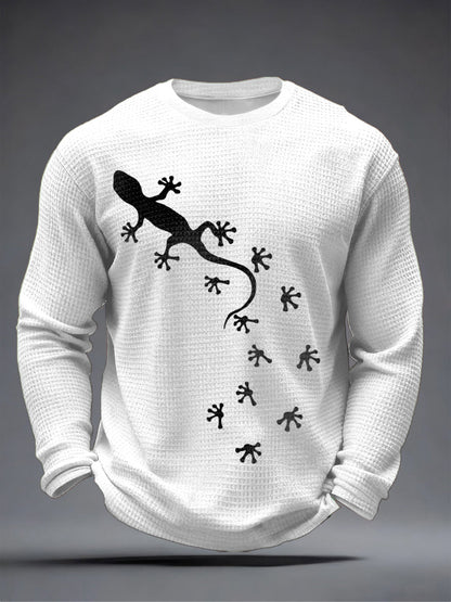 Męska koszulka z długim rękawem Lizard Art Print Waffle