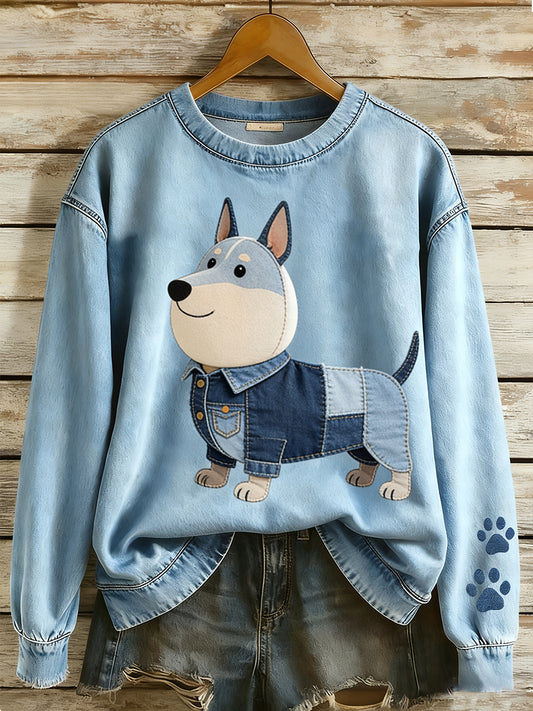 Damska bluza w stylu bull terier jeansowa patchwork