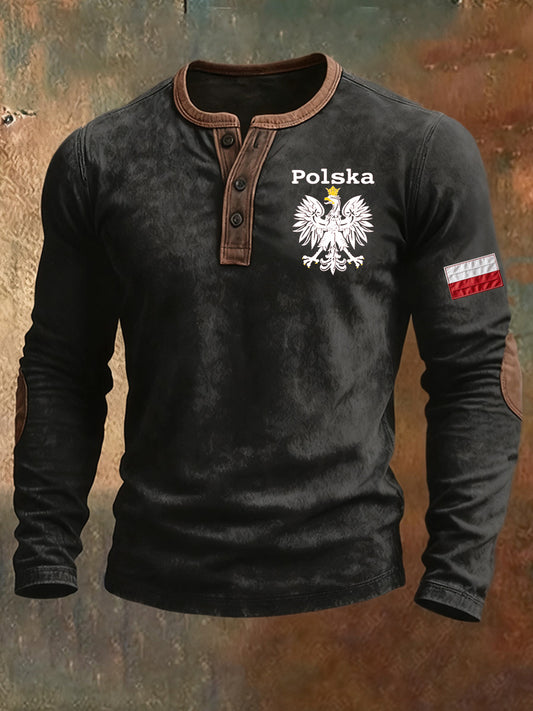 Męska koszulka z długim rękawem z nadrukiem polskim