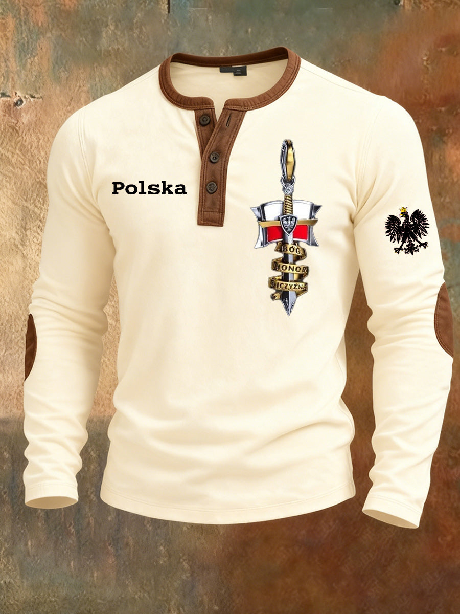 Męska koszulka z długim rękawem z nadrukiem polskim