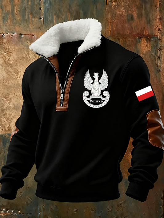 Wygodna bluza ze stand-up z kołnierzem męską polską flagą