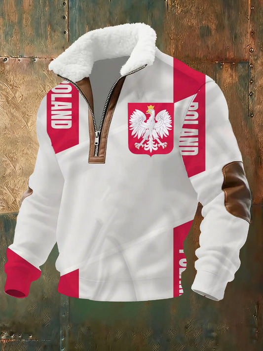 Wygodna bluza ze stand-up z kołnierzem męską polską flagą