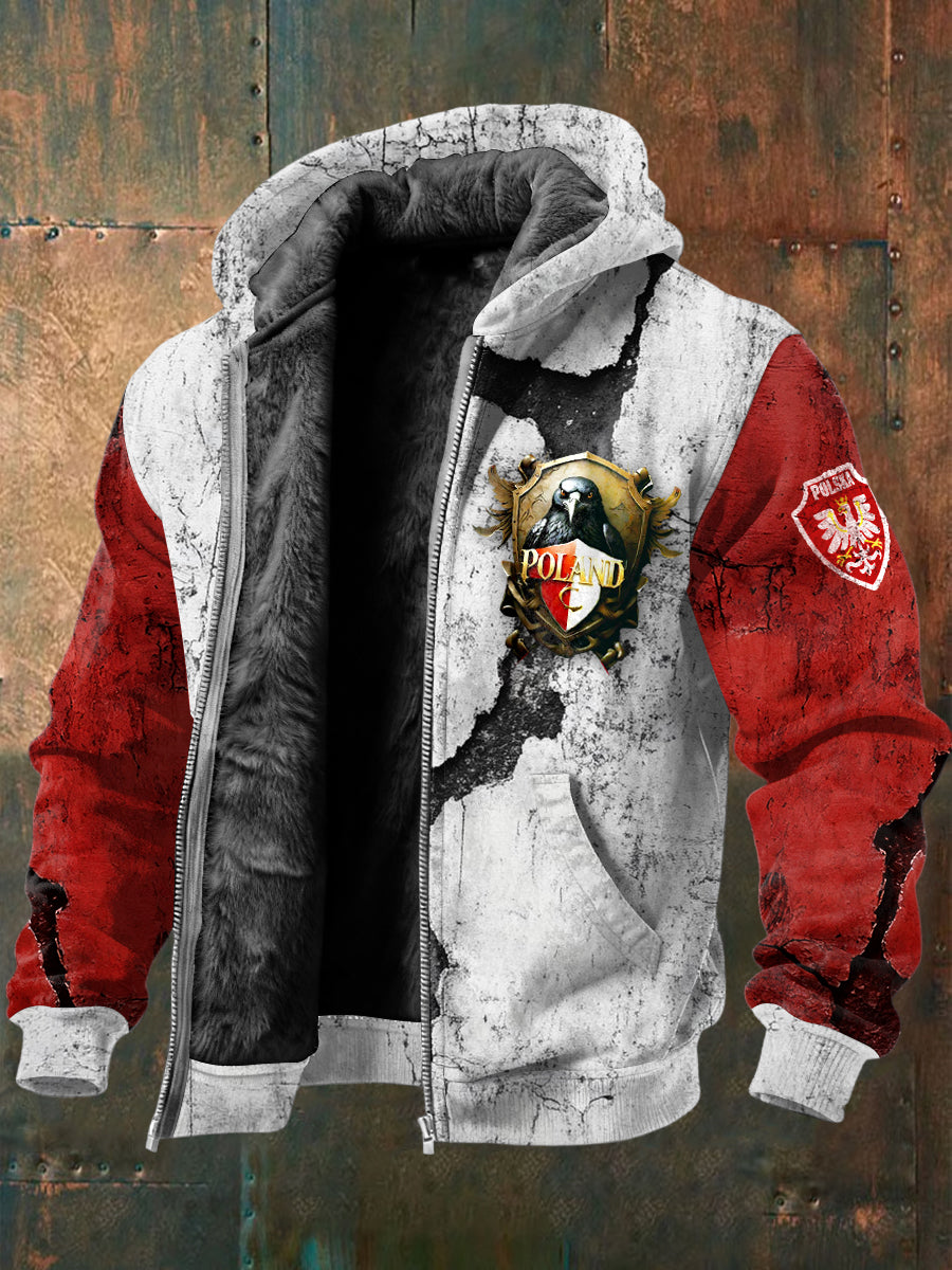 Męska kurtka z polarową podszewką z nadrukiem wrony