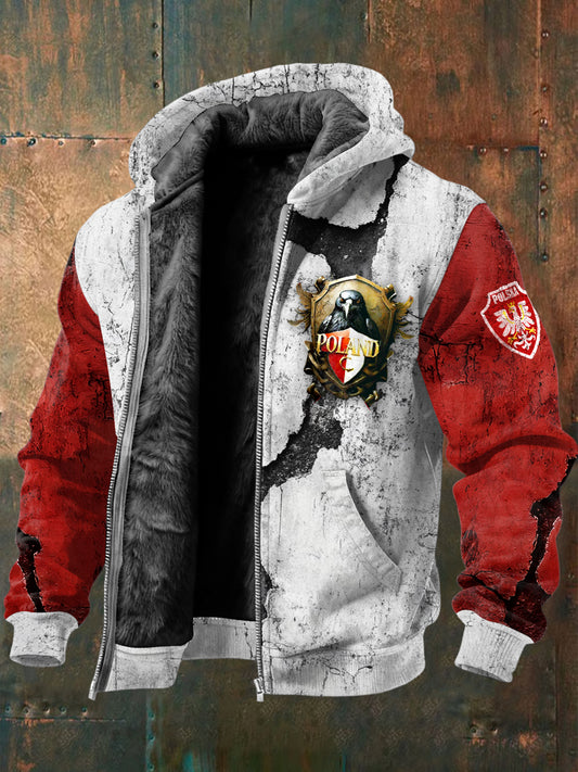 Męska kurtka z polarową podszewką z nadrukiem wrony