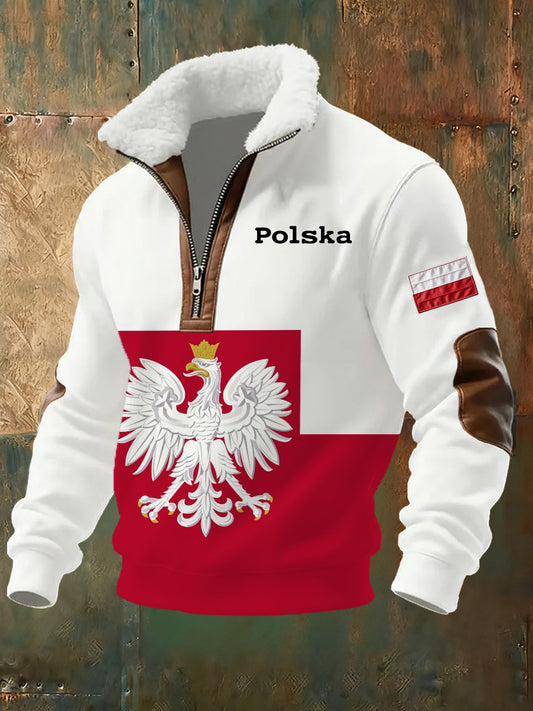 Wygodna bluza ze stand-up z kołnierzem męską polską flagą