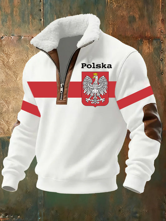 Wygodna bluza ze stand-up z kołnierzem męską polską flagą