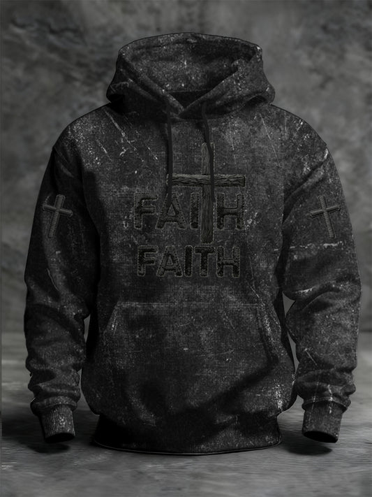 Męskie Vintage Faith Casual Luźna bluza z kapturem