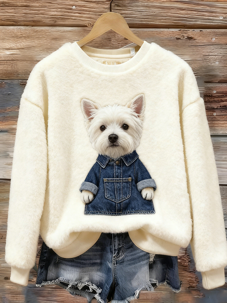 Damskie Retro Animal Boże Narodzenie Art Print Casual Top flanelowy