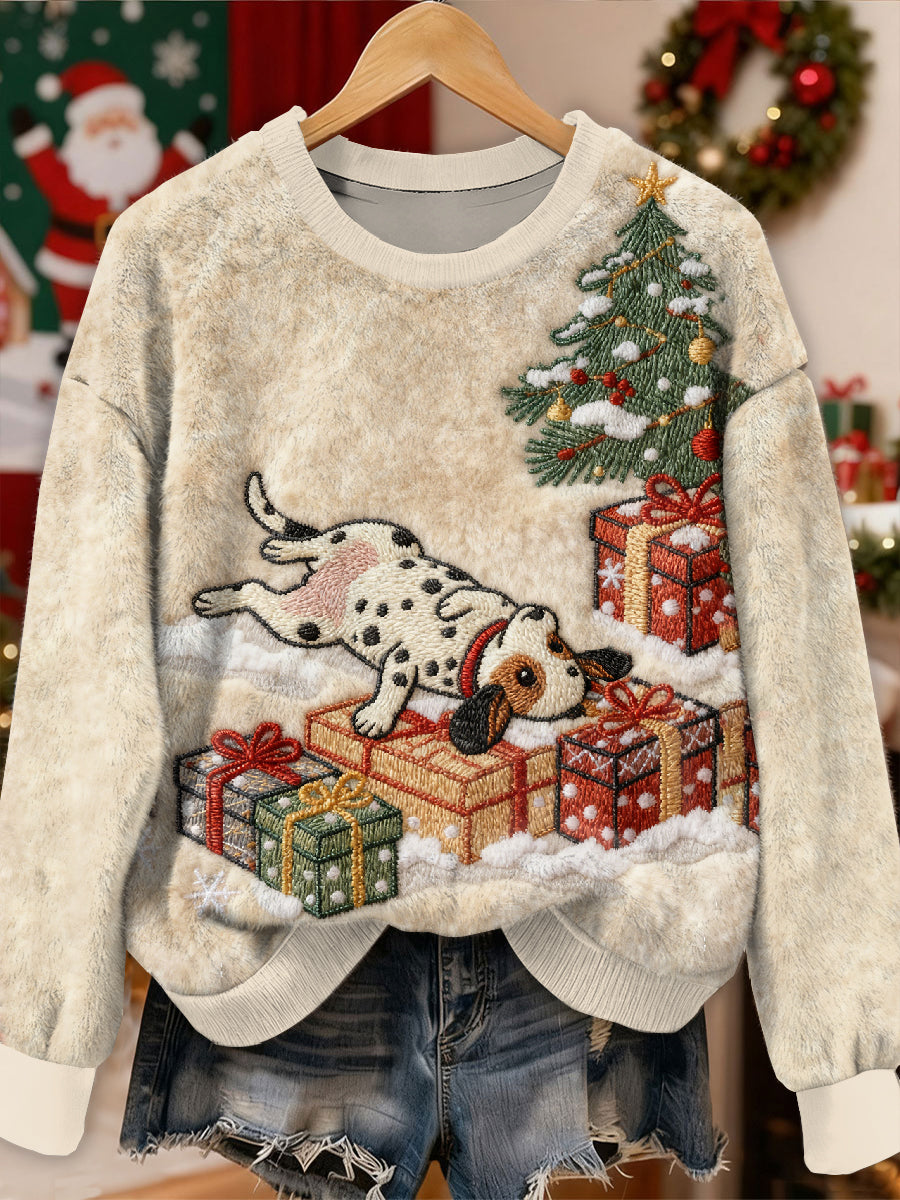 Wspaniały świąteczny wzór psa casualowa bluza z długim rękawem