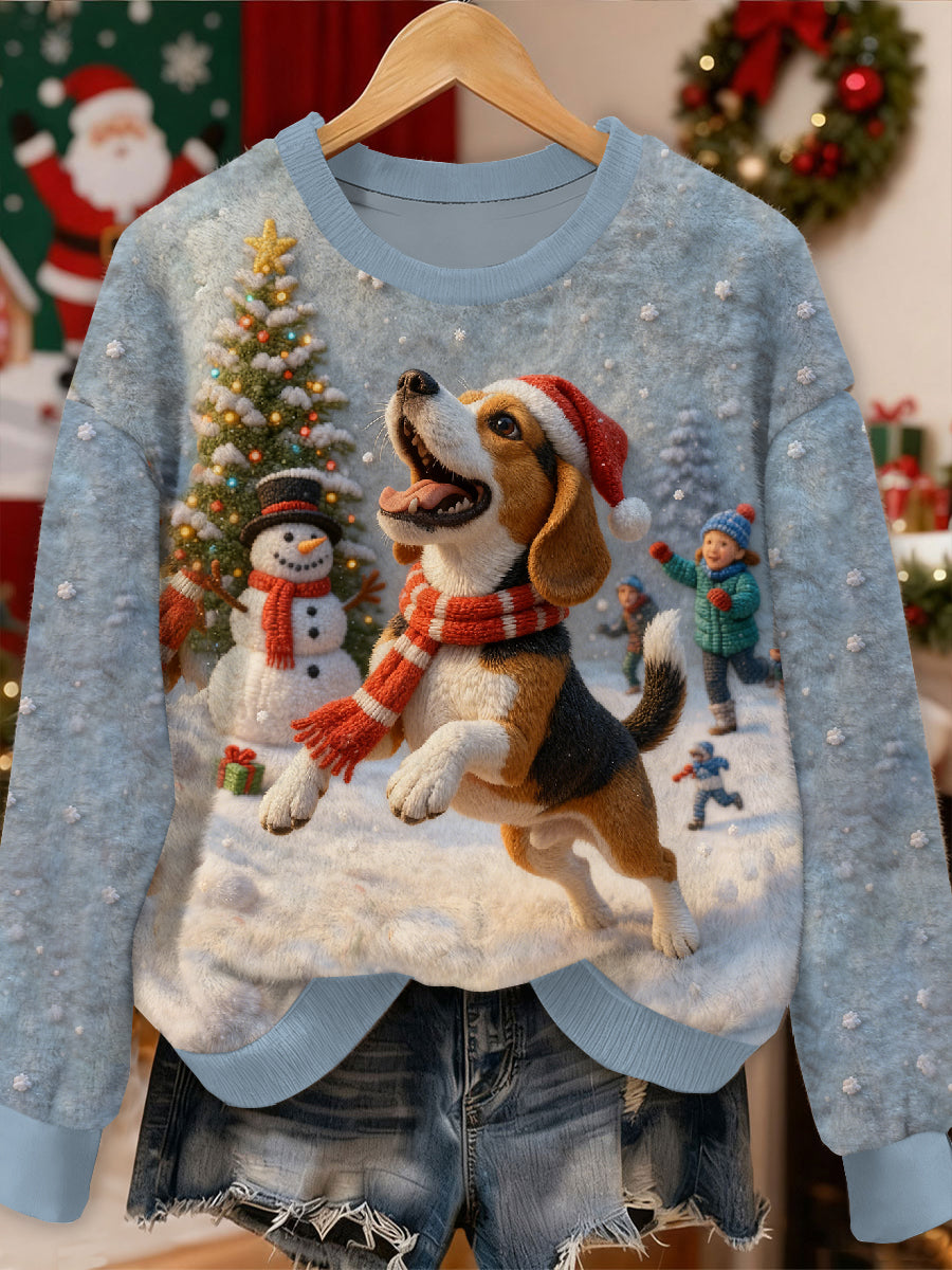 Wspaniały świąteczny wzór psa casualowa bluza z długim rękawem