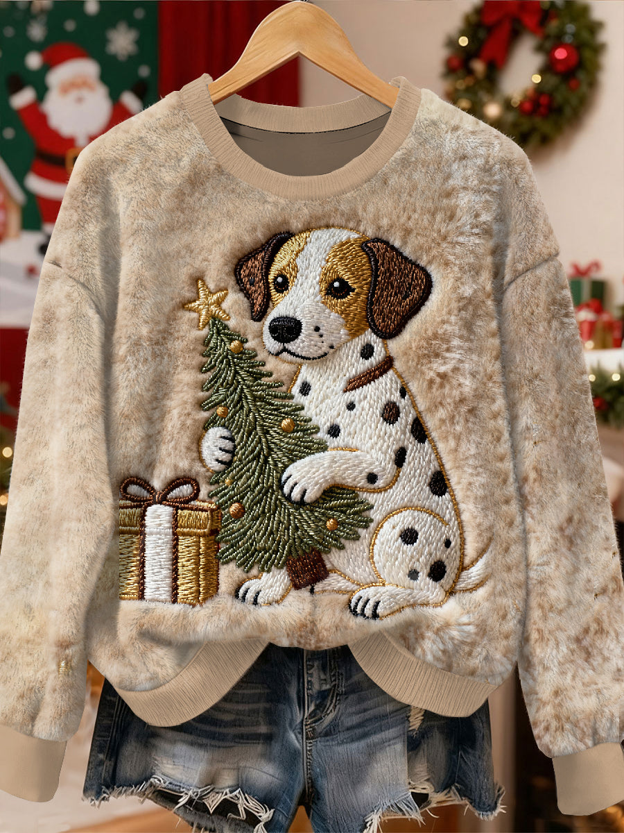 Wspaniały świąteczny wzór psa casualowa bluza z długim rękawem