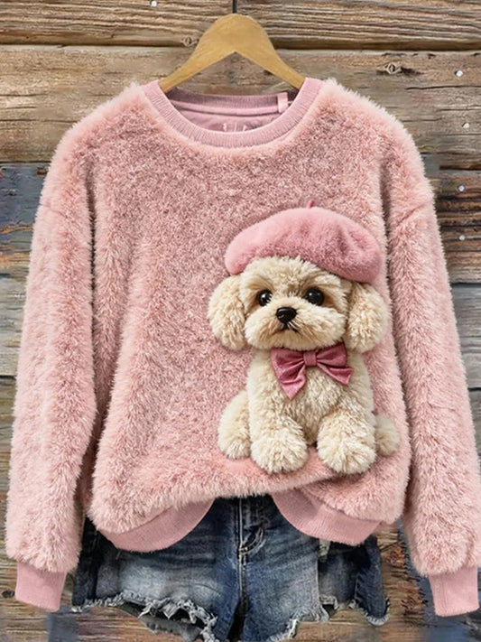 Damskie Retro Animal Boże Narodzenie Art Print Casual Top flanelowy