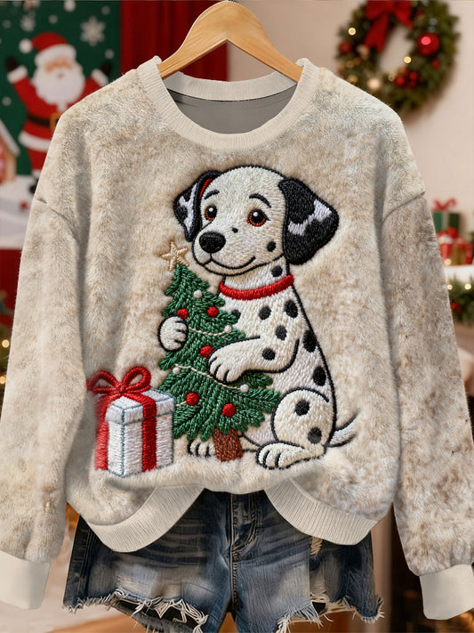 Wspaniały świąteczny wzór psa casualowa bluza z długim rękawem