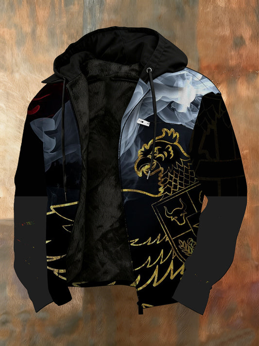 Męska kurtka z kapturem z nadrukiem w stylu vintage