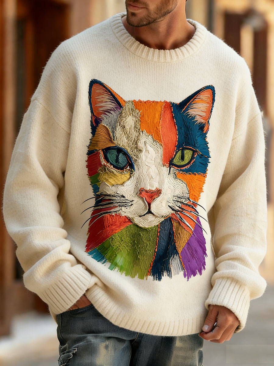 Wygodny top z dzianiny w stylu retro w stylu retro z nadrukiem w stylu zwierzęcym