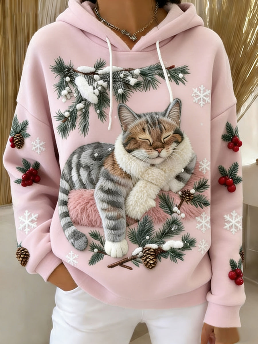 Damska wygodna flanelowa bluza z kapturem Retro Animal Art Print