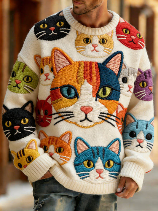 Wygodny top z dzianiny w stylu retro w stylu retro z nadrukiem w stylu zwierzęcym