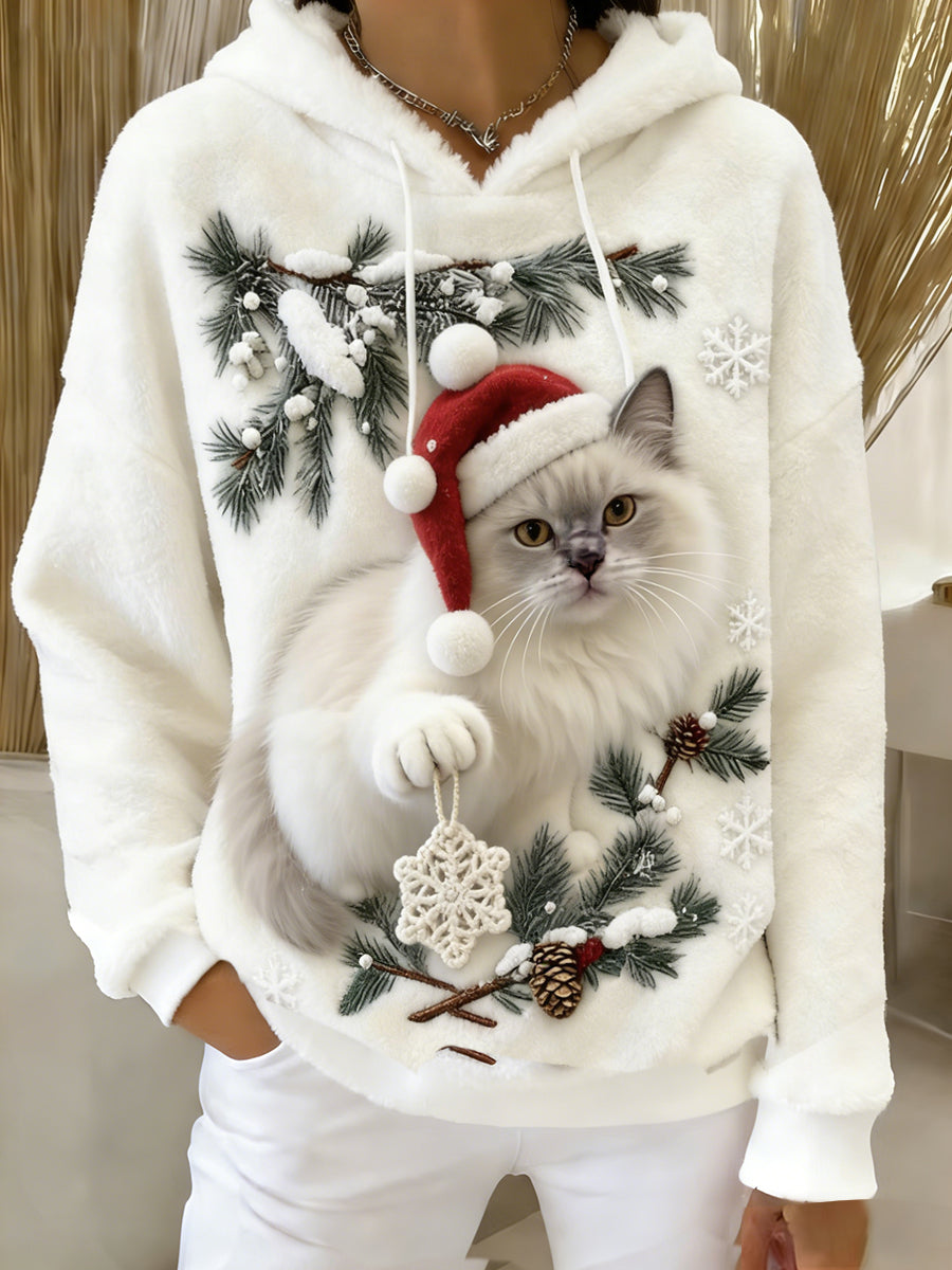 Damska wygodna flanelowa bluza z kapturem Retro Animal Art Print