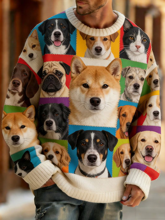 Wygodny top z dzianiny w stylu retro w stylu retro z nadrukiem w stylu zwierzęcym