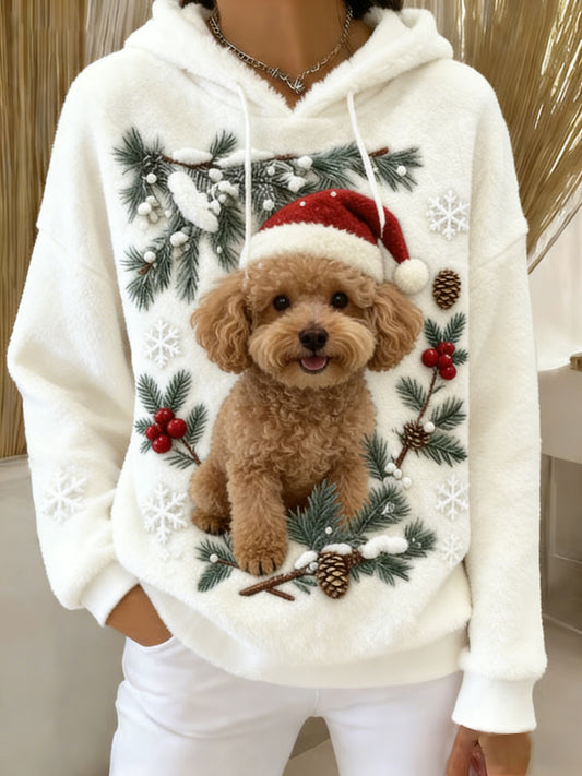 Damska wygodna flanelowa bluza z kapturem Retro Animal Art Print