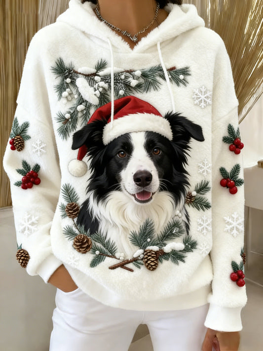 Damska wygodna flanelowa bluza z kapturem Retro Animal Art Print