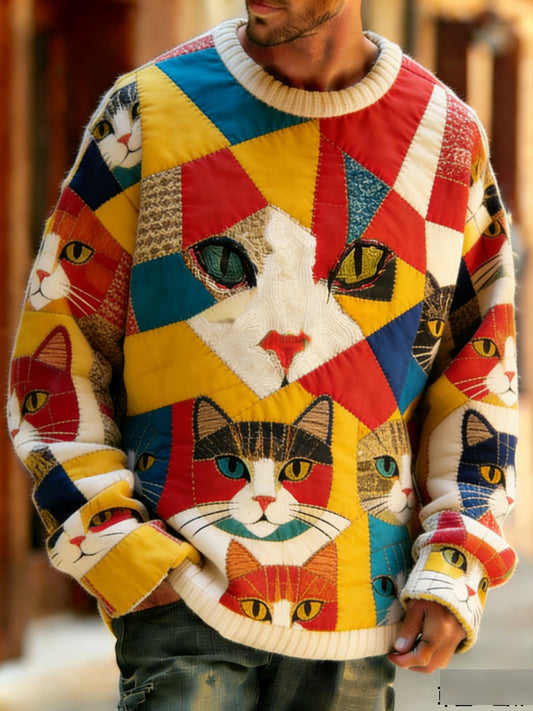 Wygodny top z dzianiny w stylu retro w stylu retro z nadrukiem w stylu zwierzęcym