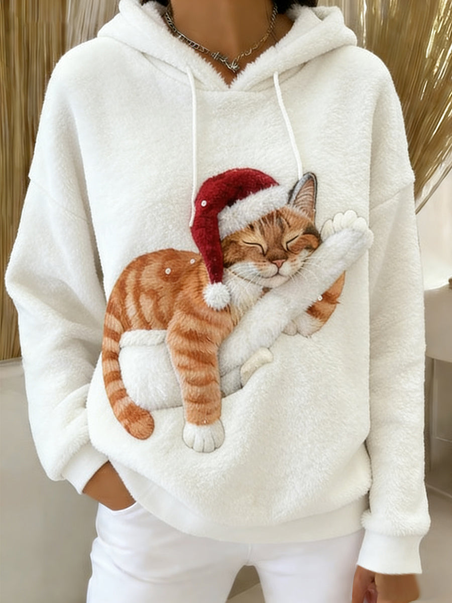 Damska wygodna flanelowa bluza z kapturem Retro Animal Art Print