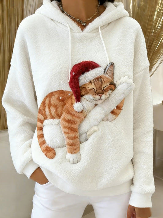 Damska wygodna flanelowa bluza z kapturem Retro Animal Art Print