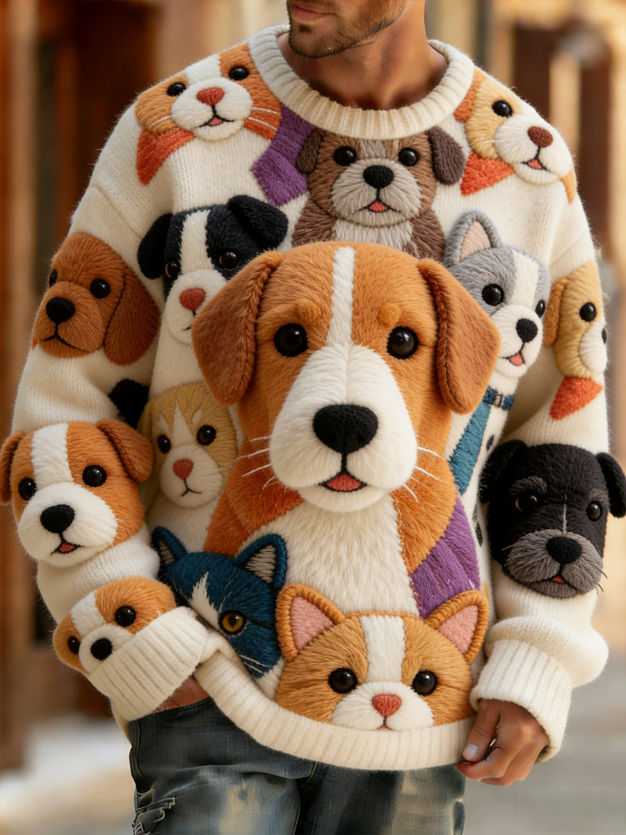 Wygodny top z dzianiny w stylu retro w stylu retro z nadrukiem w stylu zwierzęcym