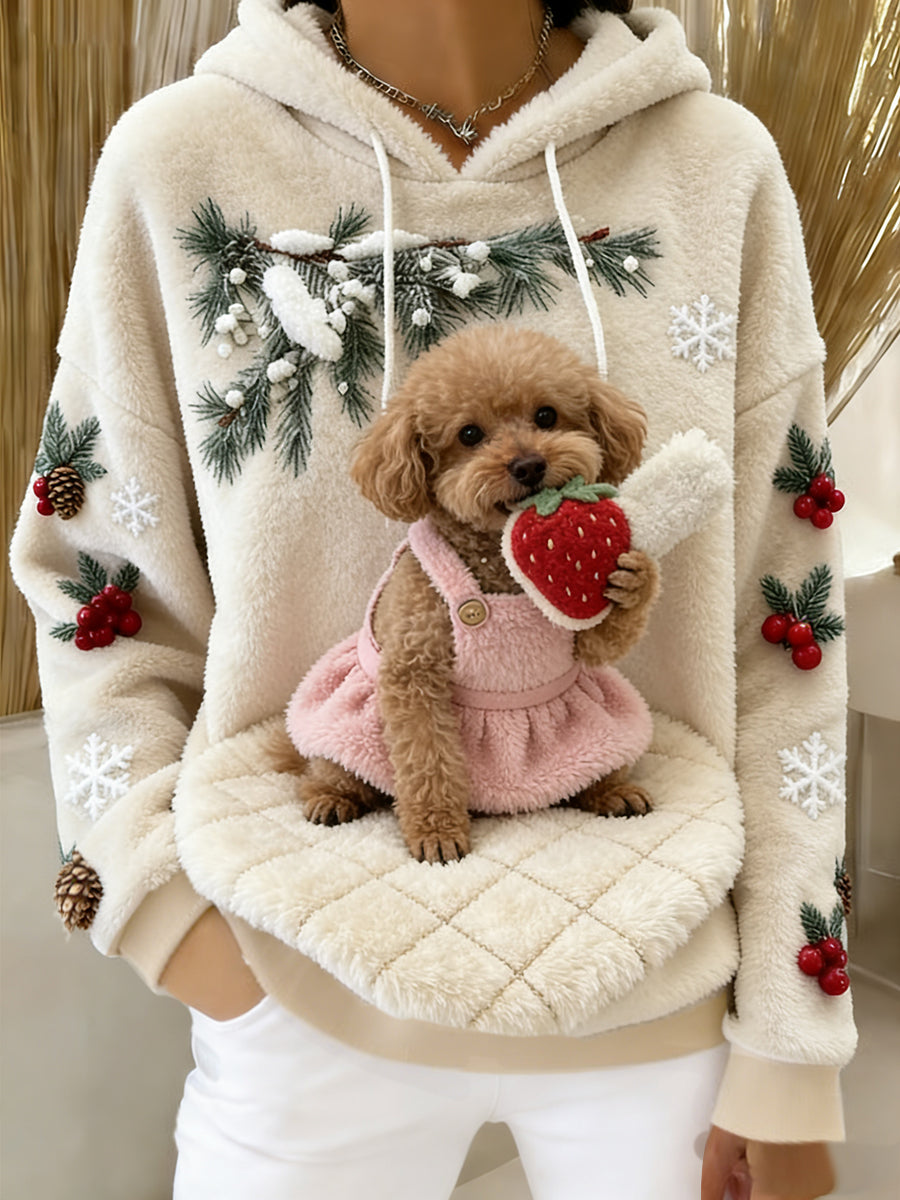 Damska wygodna flanelowa bluza z kapturem Retro Animal Art Print