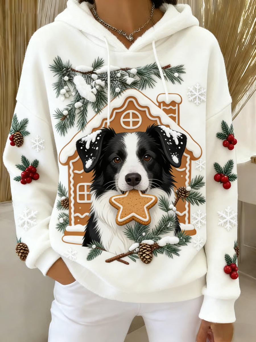 Damska wygodna flanelowa bluza z kapturem Retro Animal Art Print