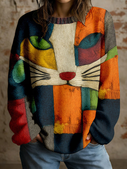 Damskie bluzki z geometrycznym nadrukiem w stylu kota