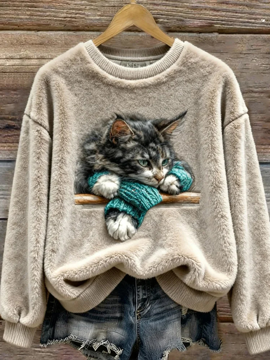 Damski Retro Animal Art Print Wygodny Top flanelowy