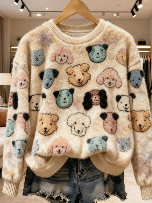 Damski Retro Animal Art Print Wygodny Top flanelowy