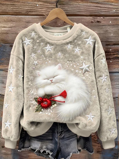 Damski Retro Animal Art Print Wygodny Top flanelowy