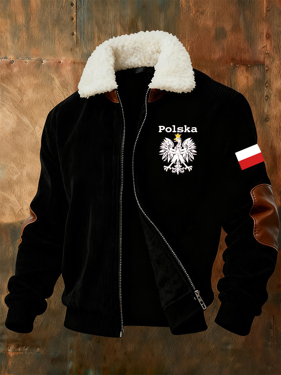 Kurtka zapinana na zamek z polskim nadrukiem i kołnierzem