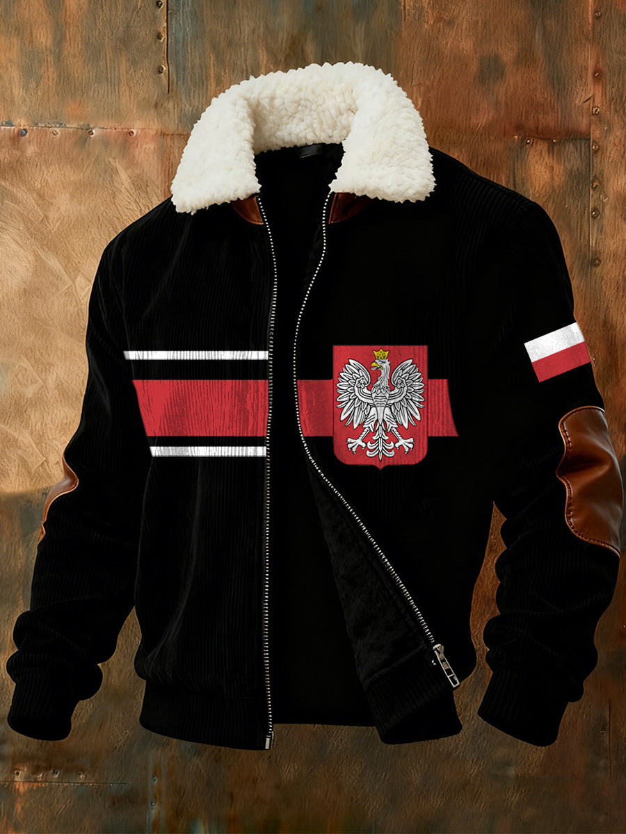 Kurtka zapinana na zamek z polskim nadrukiem i kołnierzem