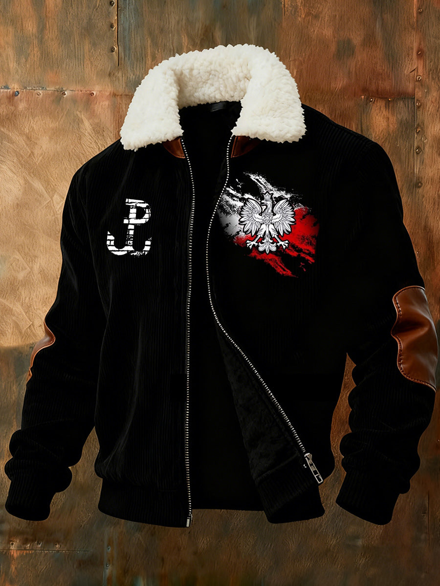 Kurtka zapinana na zamek z polskim nadrukiem i kołnierzem