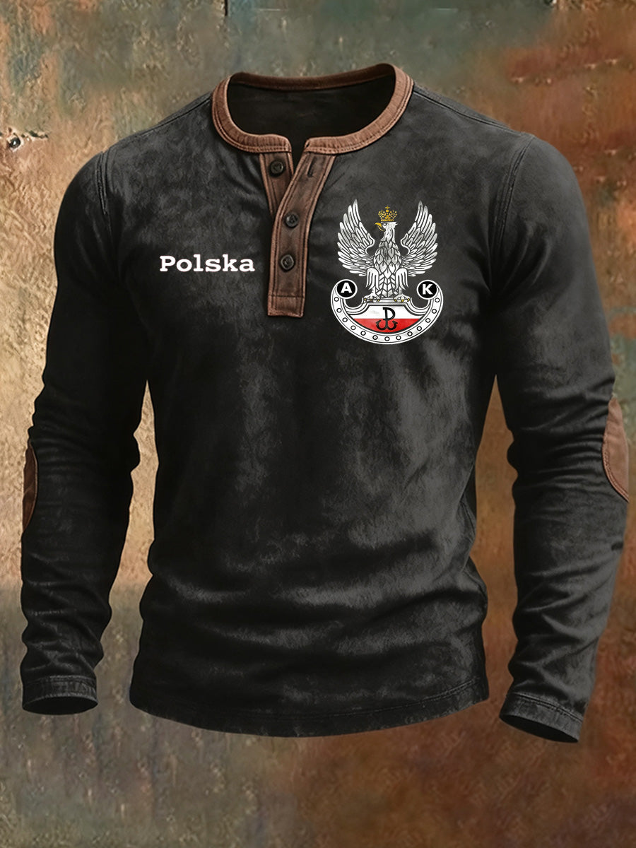 Wygodna koszulka z długim rękawem męska z nadrukiem polskiej flagi