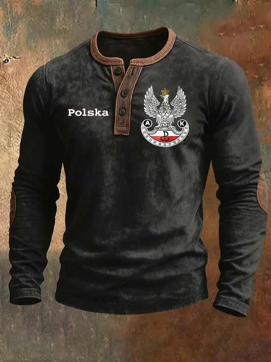 Wygodna koszulka z długim rękawem męska z nadrukiem polskiej flagi