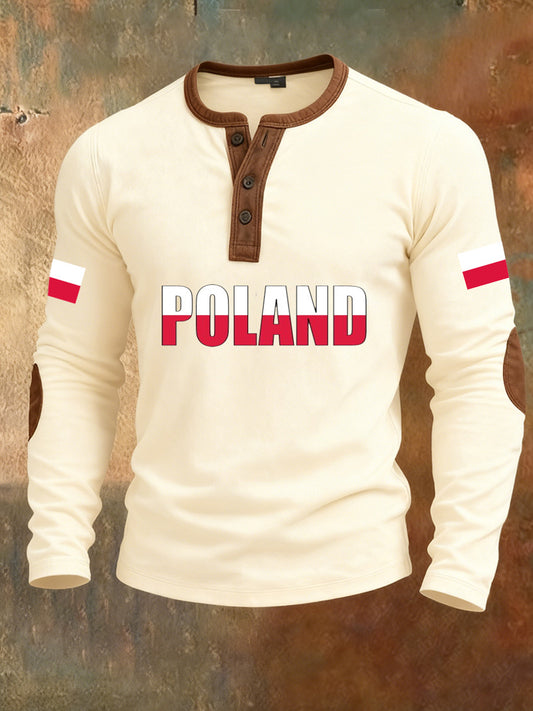 Wygodna koszulka z długim rękawem męska z nadrukiem polskiej flagi