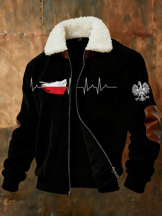 Kurtka zapinana na zamek z polskim nadrukiem i kołnierzem