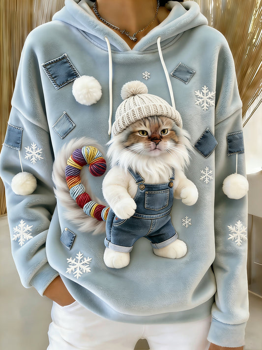 Damska wygodna flanelowa bluza z kapturem Retro Animal Art Print