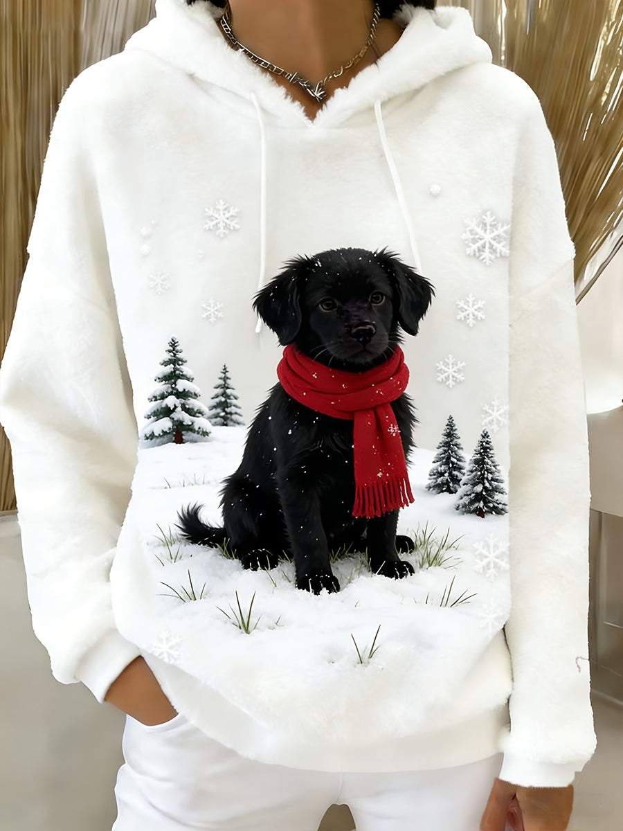 Damska wygodna flanelowa bluza z kapturem Retro Animal Art Print