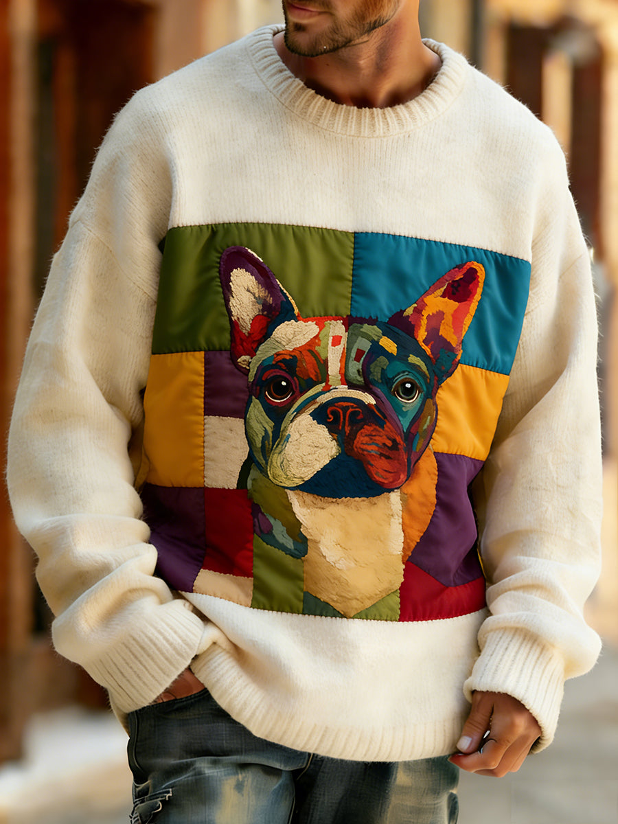 Wygodny top z dzianiny w stylu retro w stylu retro z nadrukiem w stylu zwierzęcym